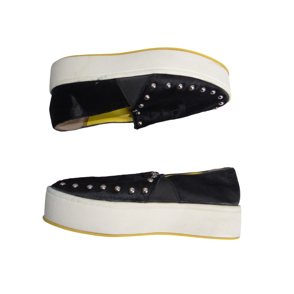 Le Saunda x Minions Pony Hair Studded Platform Slip On Shoes Black Yellow 36